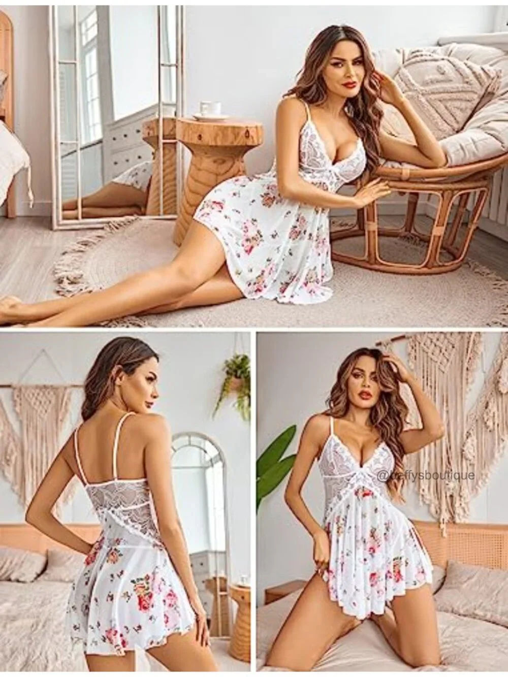 Lace Babydoll Chemise with Mesh & Adjustable Straps Nightgown